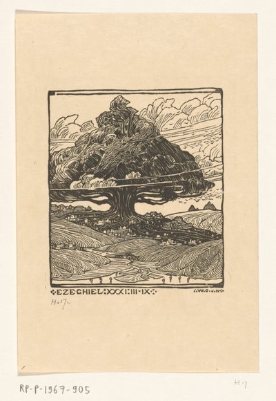 Villes sous un cèdre dans un paysage montagneux - Wijnand Otto Jan Nieuwenkamp