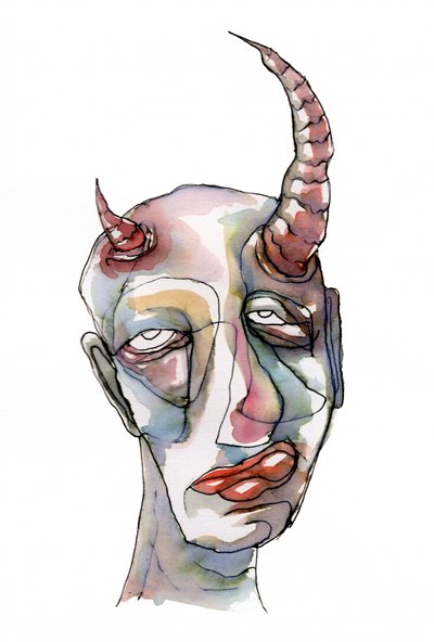 Visage à cornes à l
