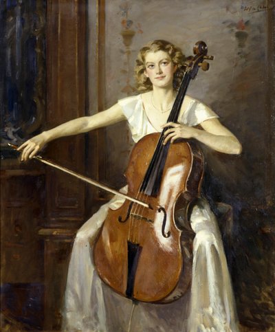 Portrait de Florence Hooton jouant du violoncelle. Par Wilfred de Glehn - Wilfred Gabriel de Glehn