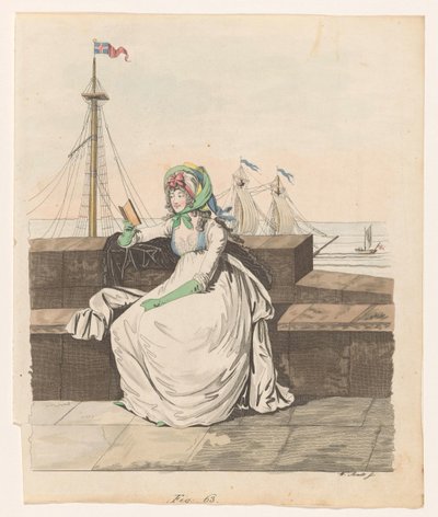 Femme lisant sur un quai, voiliers en arrière-plan - Wilhelm Arndt