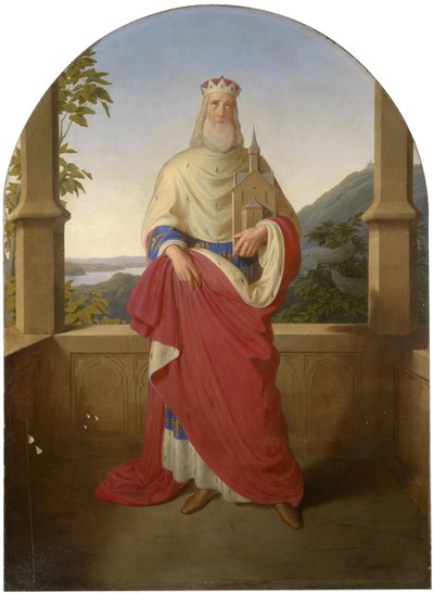 Saint Léopold devant le Danube et la montagne Leopoldsberg - Wilhelm August Rieder