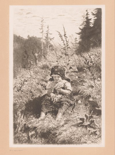 Fille assise dans un pré - Wilhelm Carl August Zimmer