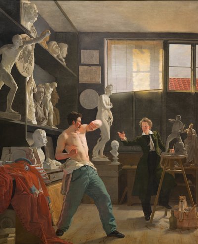 Un sculpteur (Christen Christensen) dans son atelier travaillant d