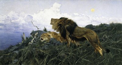 Lions au crépuscule - Wilhelm Kuhnert