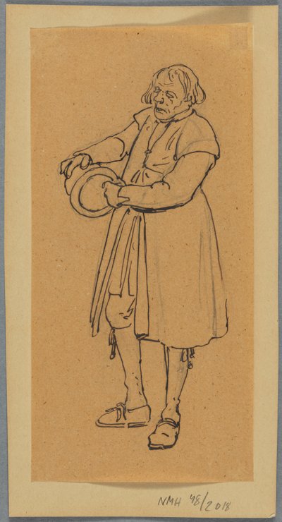 Ein Mann mit einem Hut in den Händen, Studie für Kirchgänger, die in Leksand ankommen - Wilhelm Marstrand