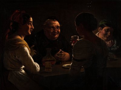 Abbé plaisantant avec deux jeunes filles - Wilhelm Marstrand