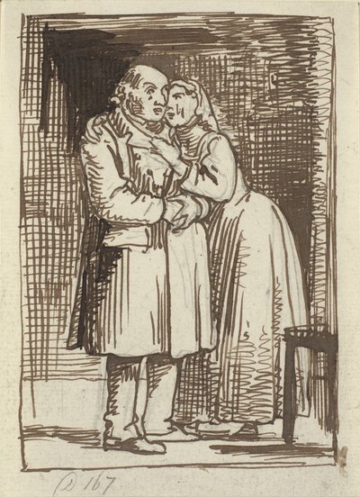 La femme flatteuse. Une femme parle intensément à son vieux mari et a les bras autour de son cou - Wilhelm Marstrand