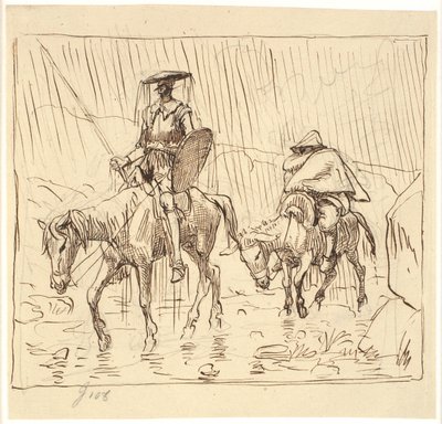 Don Quichotte et Sancho Panza chevauchent sous la pluie - Wilhelm Marstrand