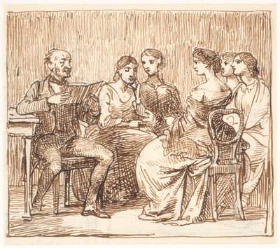 Un homme lit à haute voix pour cinq dames - Wilhelm Marstrand