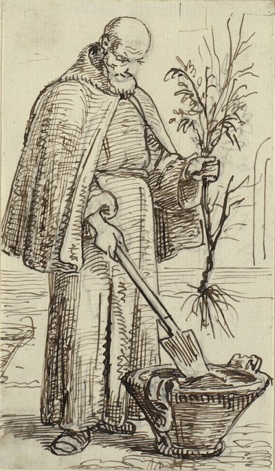 Un moine plante un arbre - Wilhelm Marstrand
