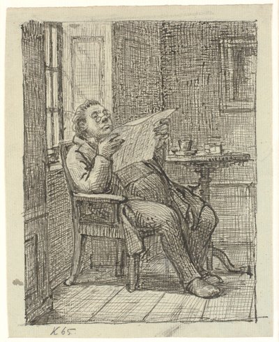 Un homme corpulent lisant le journal avec son café - Wilhelm Marstrand