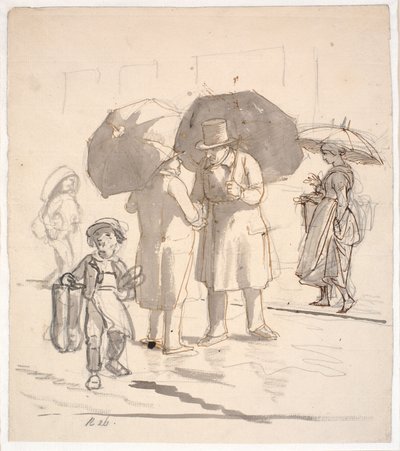 Scène de rue sous la pluie - Wilhelm Marstrand