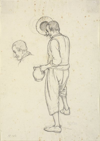 Vieux pêcheur enlevant son chapeau et étude de sa tête - Wilhelm Marstrand