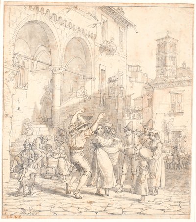 Musiciens de rue italiens sur une place - Wilhelm Marstrand