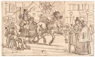 Balade en traîneau autour du "Cheval" sur Kongens Nytorv - Wilhelm Marstrand
