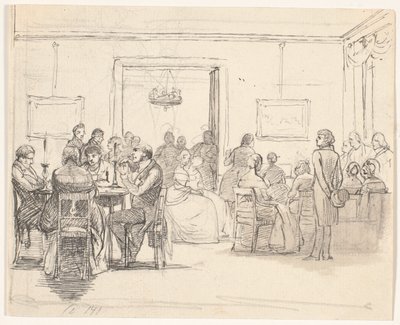Scène de société à Copenhague, à gauche des joueurs de cartes, à droite de la musique - Wilhelm Marstrand