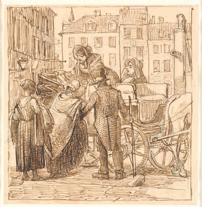 Les dames montent en voiture sur la place Hanser - Wilhelm Marstrand