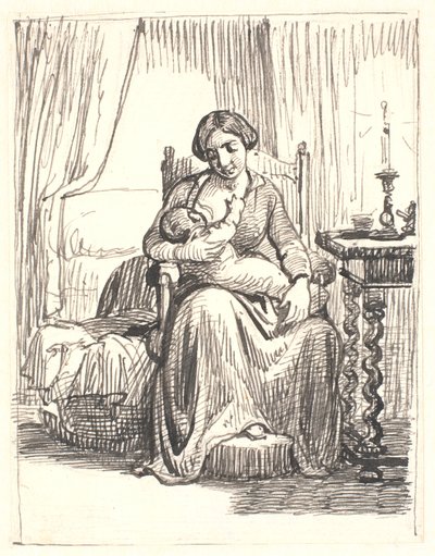 Mère avec enfant allaitant, à droite une bougie allumée - Wilhelm Marstrand