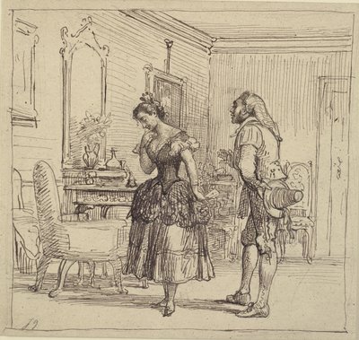 Rosina donne la lettre de Figaro au comte Almaviva. (Le Barbier de Séville) - Wilhelm Marstrand