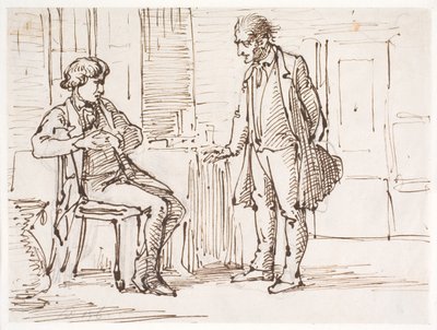 Conversation entre un jeune homme assis et un homme plus âgé debout - Wilhelm Marstrand