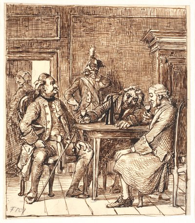 Scène de Barselsstuen. Corfitz boit du vin du Rhin avec l