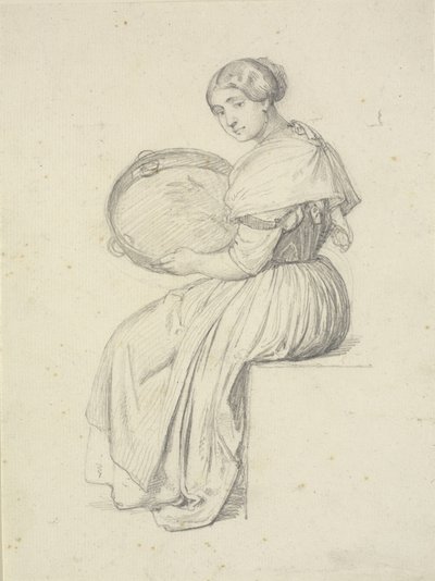 Femme assise avec un tambourin - Wilhelm Marstrand