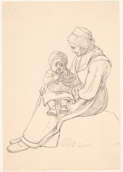 Fille suédoise avec un enfant sur les genoux - Wilhelm Marstrand