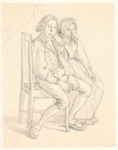 Fille et garçon suédois assis sur une chaise - Wilhelm Marstrand