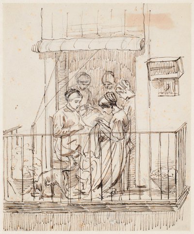 Femmes cousant sur un balcon - Wilhelm Marstrand
