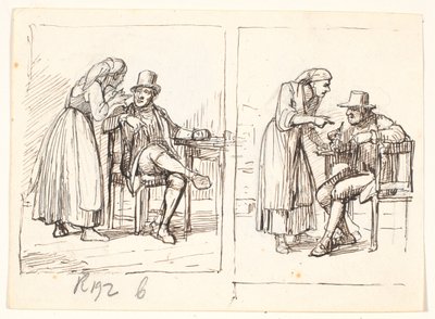 Deux scènes avec une femme italienne parlant à un vieil homme - Wilhelm Marstrand