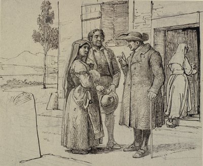 Devant une maison, un prêtre admoneste un jeune couple - Wilhelm Marstrand