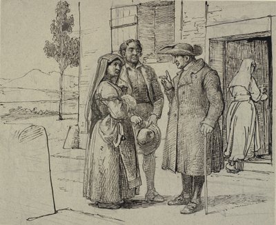 Devant une maison, un prêtre admoneste un jeune couple - Wilhelm Marstrand