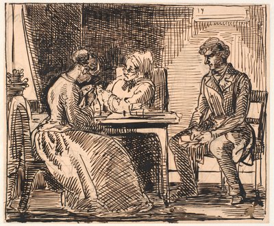 Esquisse pour "Image de la vie quotidienne" (La visite du prétendant) - Wilhelm Marstrand