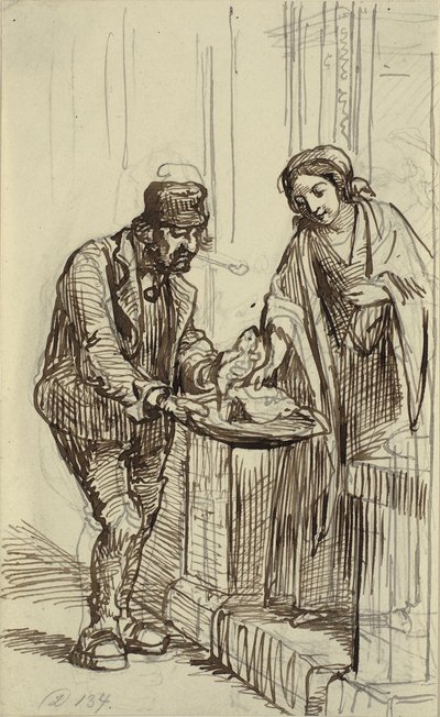 Jeune dame et marchand de poissons - Wilhelm Marstrand