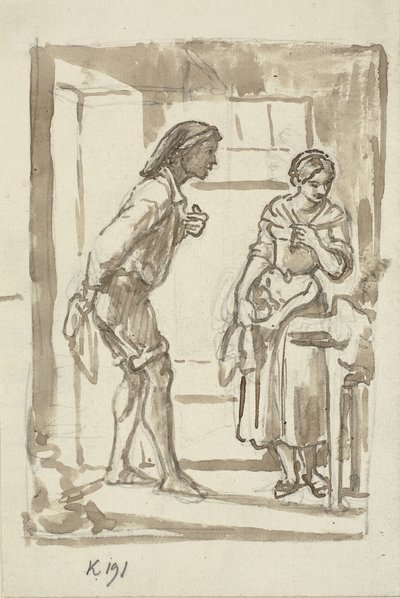 Jeune pêcheur entrant par la porte vers une jeune fille - Wilhelm Marstrand