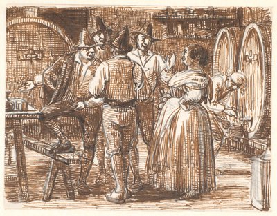 Le vin est goûté dans la cave - Wilhelm Marstrand