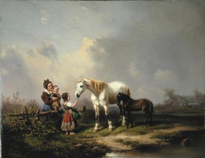 Nourrir la jument et le poulain - Wilhelm Meyerheim