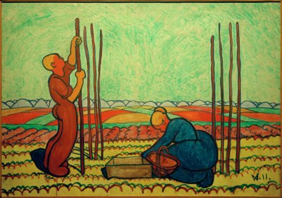 Homme et femme plantant des tuteurs de haricots - Wilhelm Morgner
