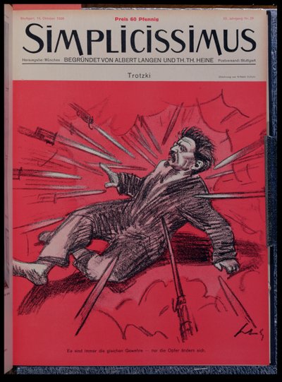 Caricature de Léon Trotsky (1879-1940) sous attaque, de la revue 