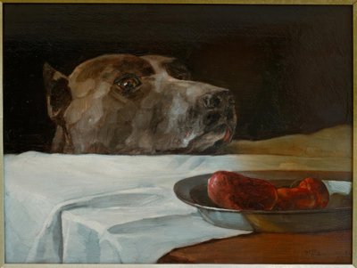 Dogge avec un plat de saucisses - Wilhelm Trübner