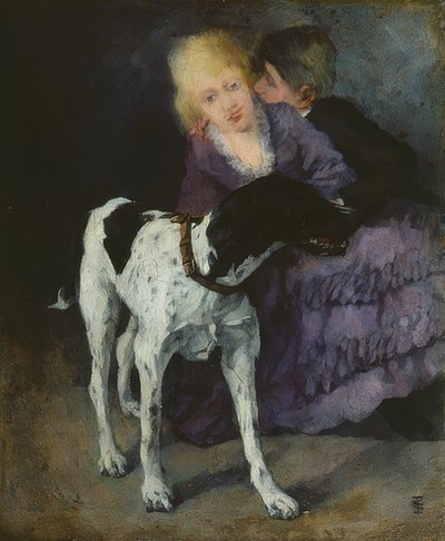 Couple amoureux avec chien - Wilhelm Trübner