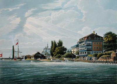 Hôtel Bellevue et Pension sur le Lac de Thoune, gravé par Bodmer - Wilhelm Ulrich Oppermann