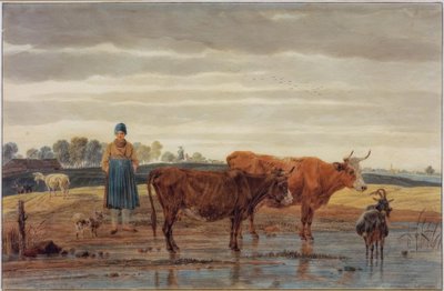 Paysanne avec bétail près de l