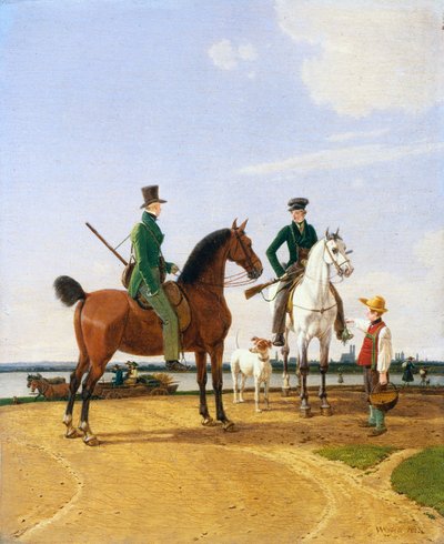 Chasseur et seigneur à la rivière Isar avec vue sur Munich - Wilhelm von Kobell