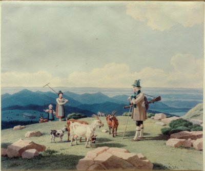 Chasseur avec une bergère et un enfant sur le Hirschberg - Wilhelm von Kobell