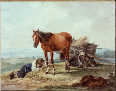 Paysans endormis avec cheval - Wilhelm von Kobell