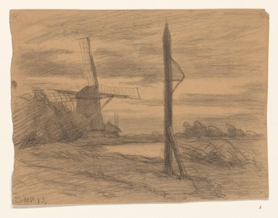 Paysage avec poteau et moulin à vent - Wilhelmus Johannes Steenhoff
