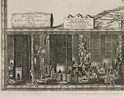 Les mines de sel de Wieliczka, près de Cracovie, produisaient environ un tiers des revenus des rois polonais ... (gravure) - Willem (c.1597-1660) Hondius