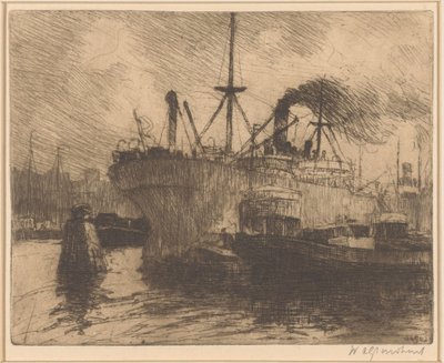 Navires amarrés dans le port de Rotterdam - Willem Adrianus Grondhout (signed by artist)