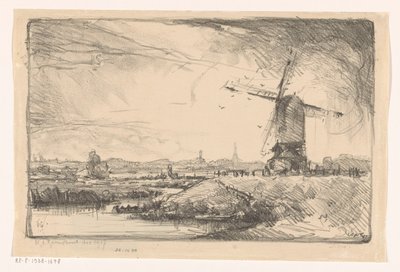 Paysage avec moulin près de Leyde - Willem Adrianus Grondhout (signed by artist)
